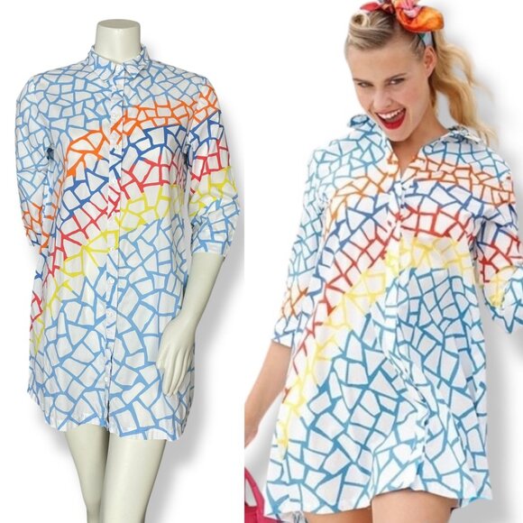 Desigual Shirt Dress Tunic Mini Rainbow Print Abstract Colorful Sz 40 US Medium - Picture 2 of 16